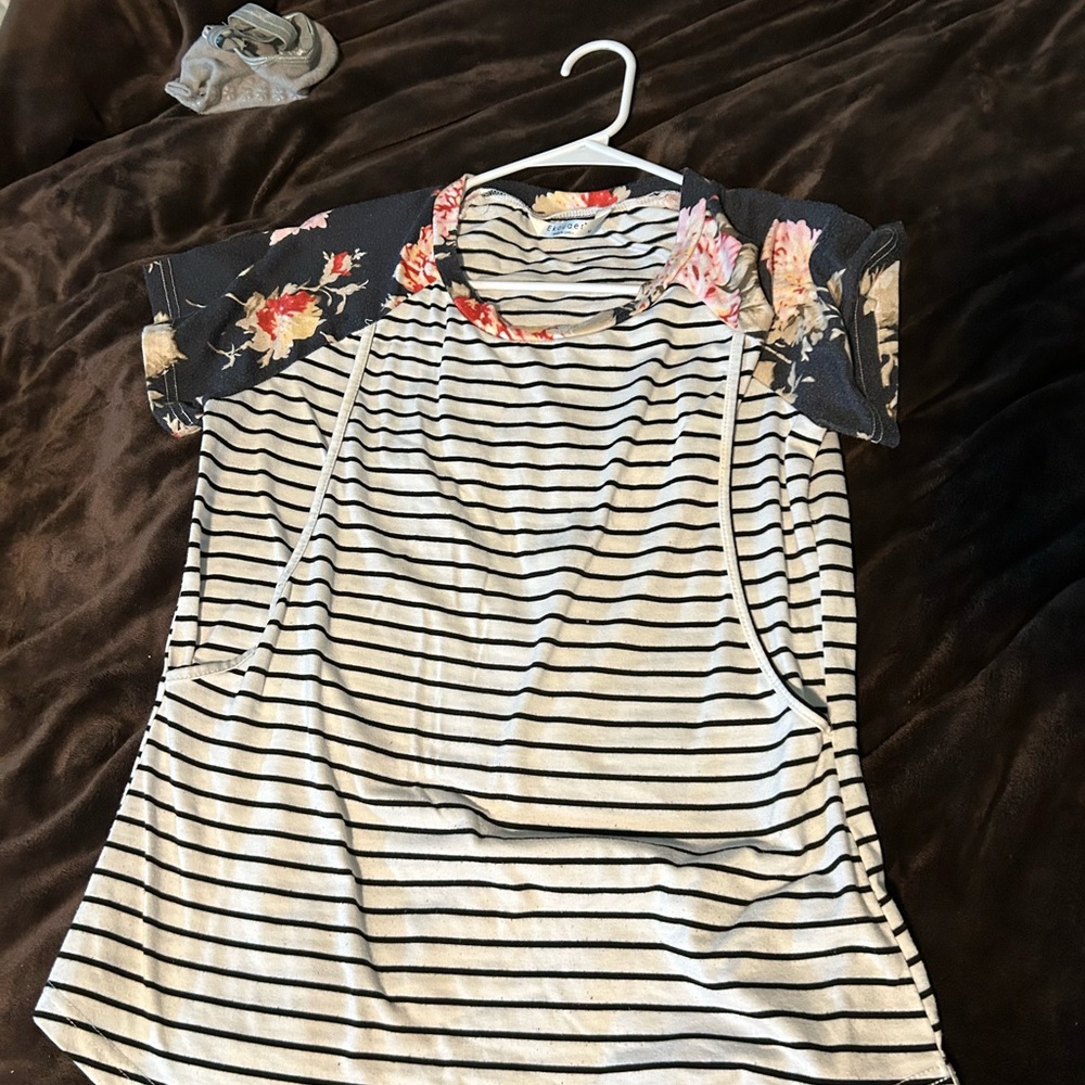 Striped Floral Sleeve Women's Nursing Top